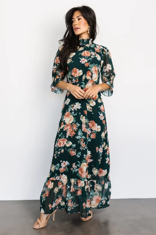 draped dressMarie Mock Neck Maxi Dress | Dark Green Floral