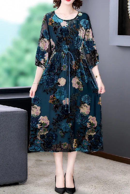 Weekend Deal New style ladies velvet Midi dress