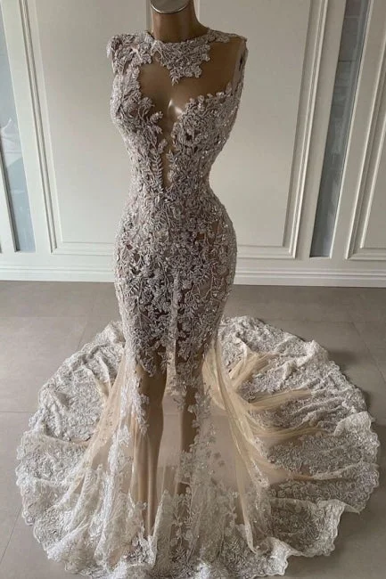 Exclusive Deal Luxury Long Sexy Mermaid Sleeveless Prom Dresses With Lace,F04812