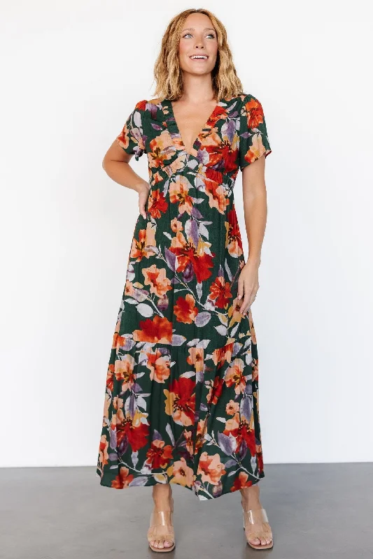 flowy evening dressCassie Short Sleeve Dress | Dark Green Floral