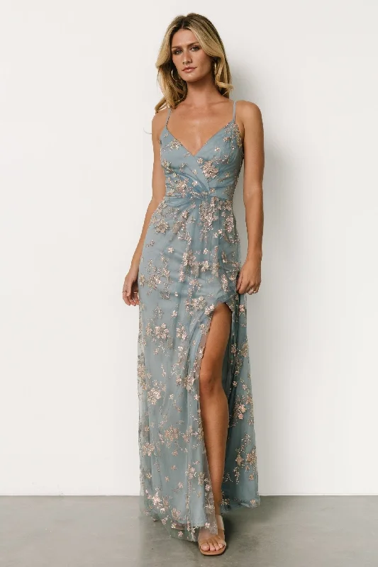 chic shift dressMarcia Sparkle Gown | Light Blue + Rose Gold