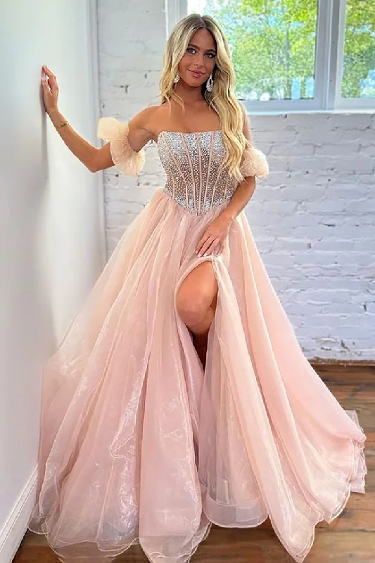 floral dressBlush A-Line Strapless Corset Organza Prom Dress,DP080