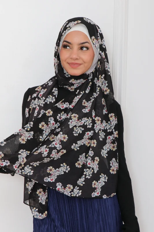 Buy More, Save More Floral Chiffon Scarf- Black