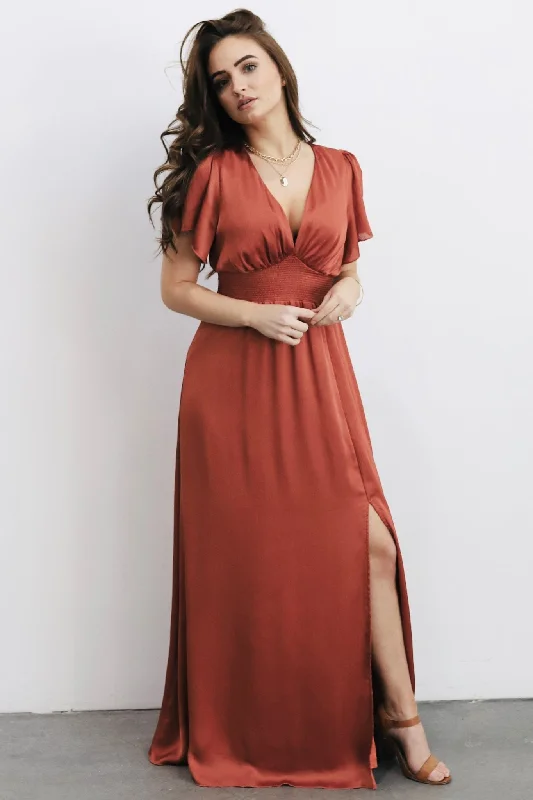 Fantastic Offers Prague Satin Maxi Dress | Rust
