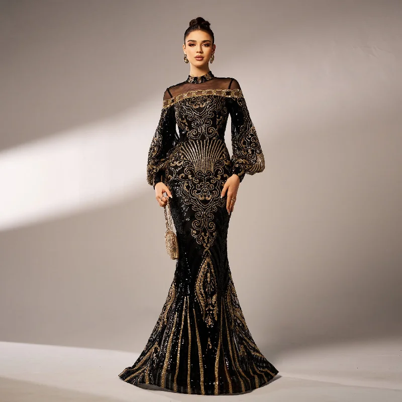 Savings Galore Long Sleeve Mermaid Sequin Elegant Evening Dress