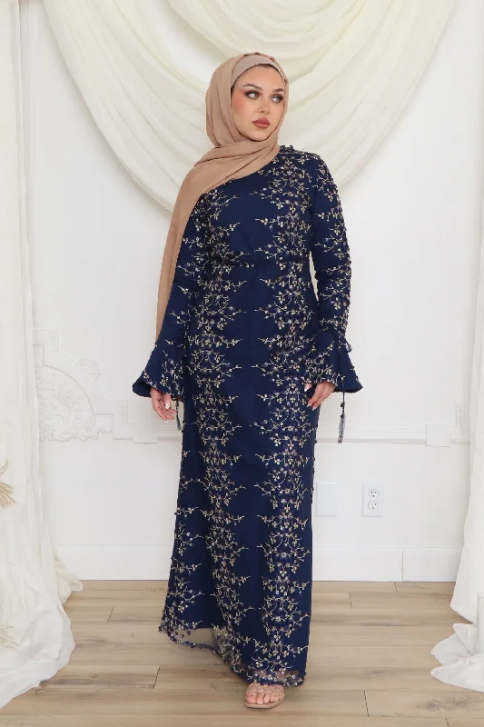 Can't Be Beat Elena Embroidery Maxi Dress- Navy Blue