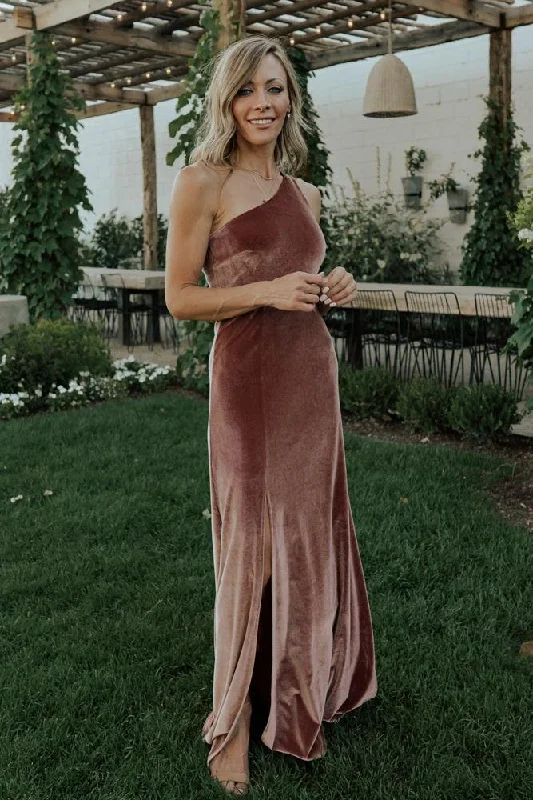 sophisticated dressTatiana Velvet One Shoulder Maxi Dress | Rose