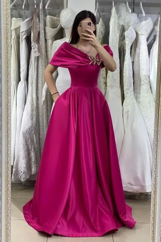 Massive Deals Hot Pink Off-the-Shoulder Long Evening Prom Dress Online,DS2759