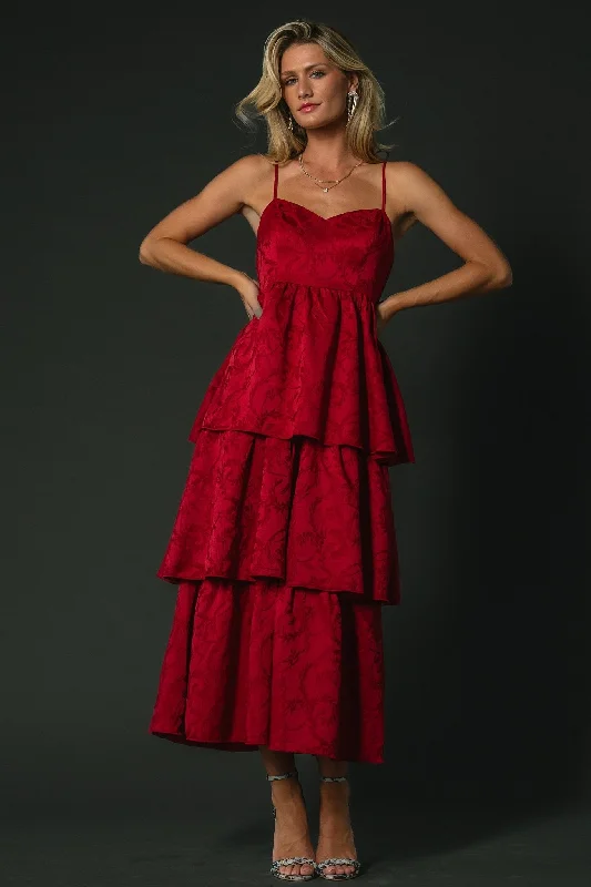 elegant evening dressVioletta Embossed Tiered Dress | Deep Red