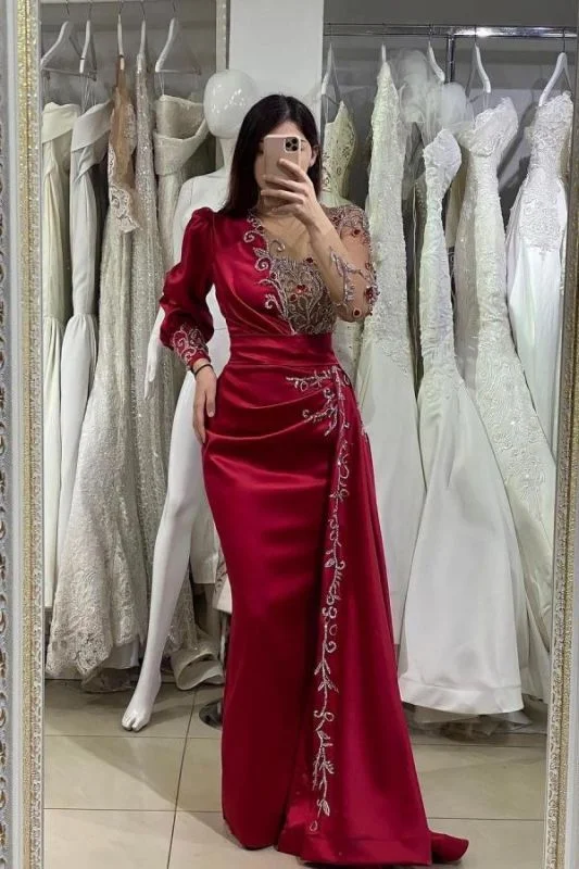 Price Drop Alert Glamorous Long Sleeves Burgundy Prom Dress Mermaid Long Evening Gowns,DS2756