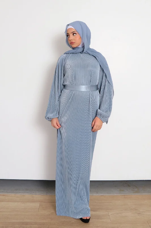 Great Bargains Alice Pleat Dress- Dusty Blue