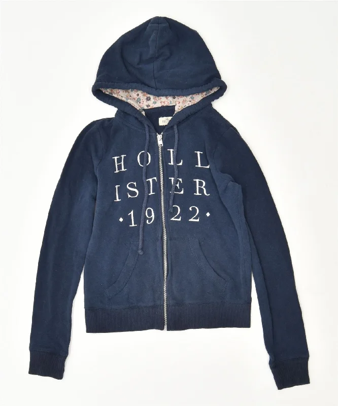 lightweight pullover hoodieHOLLISTER Womens Graphic Zip Hoodie Sweater UK 6 XS Blue