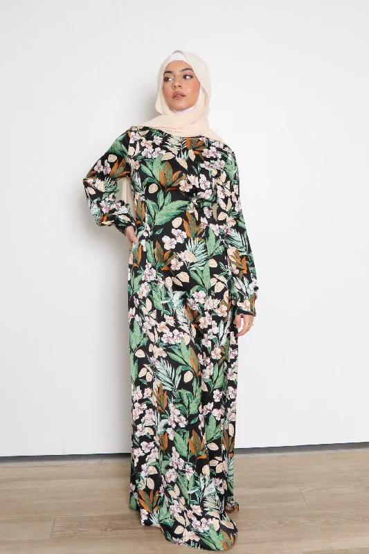 Bargain Bin Devina Satin Floral Dress- Black