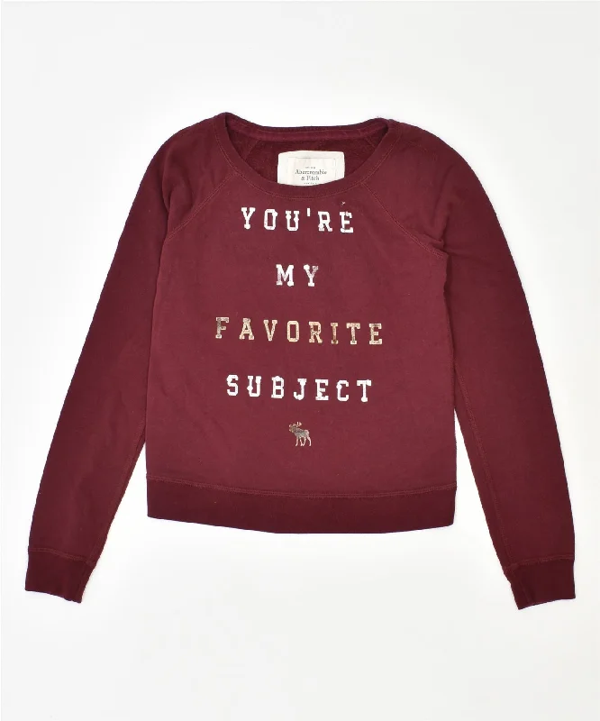 oversized hoodieABERCROMBIE & FITCH Womens Graphic Sweatshirt Jumper UK 6 XS Maroon Cotton