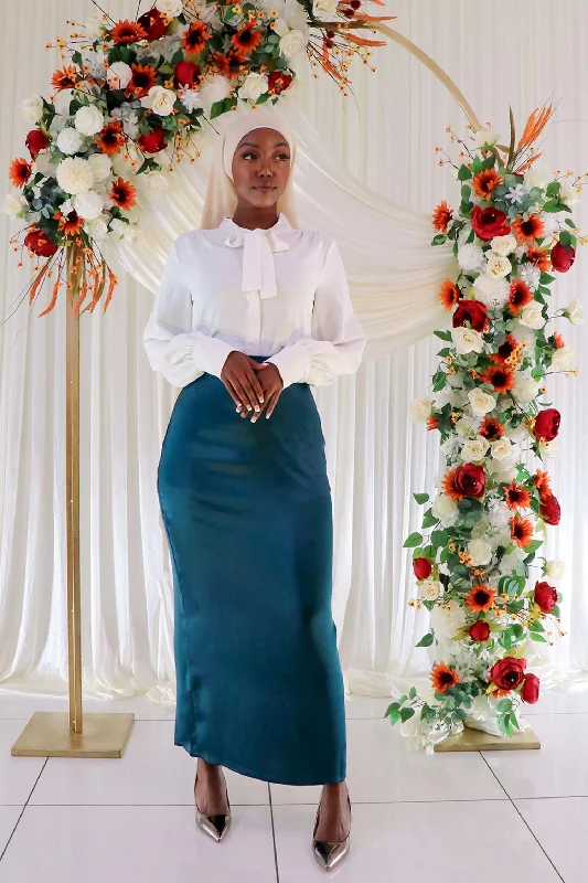 Big Savings Luxe Satin Skirt- Dark Teal