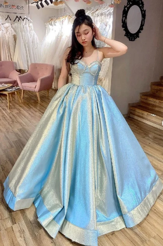 Buy Now Blue sweetheart satin long prom dress blue sweet 16 dress,DS2084