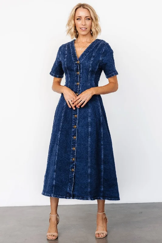 flowy evening dressOakley Button Denim Dress | Blue