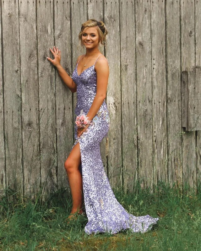 Holiday Sale Mermaid Light Purple Sequins Long Prom Dress,DS3129