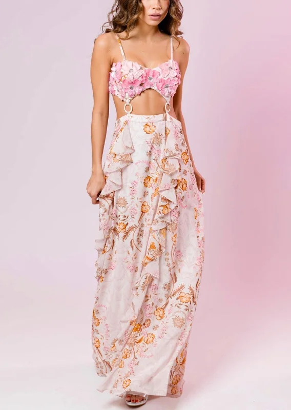 Buy Now Pink Print Cutout Maxi Dress Cosmos