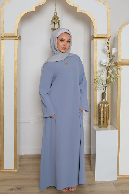 New Deals Nila Linen Essential Abaya- Blue Gray