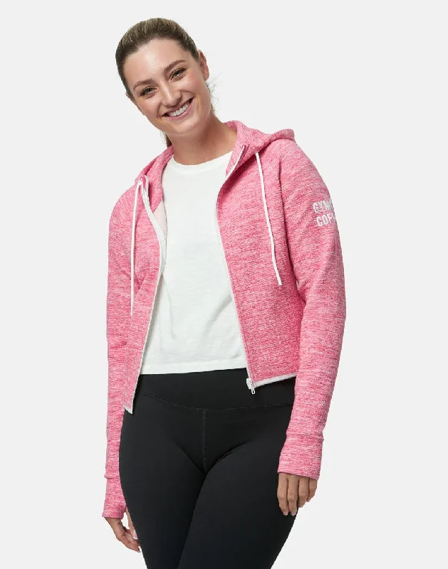 comfortable fleece hoodiePink Fleck Zip Crop Hoodie