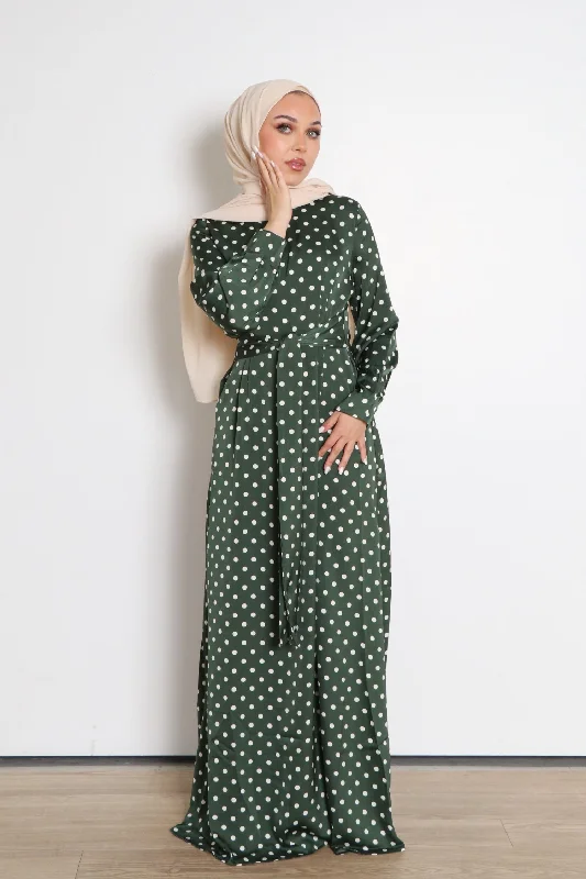 Mega Deal Devina Satin Floral Dress- Emerald Green