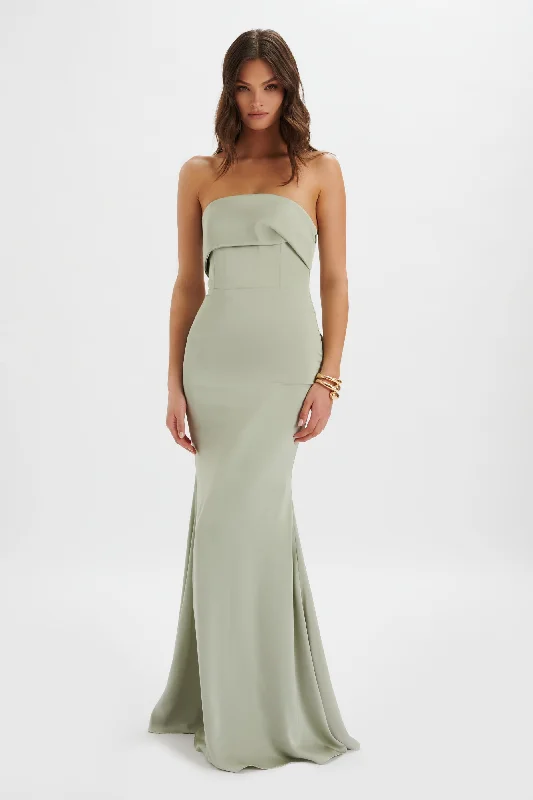 form-fitting dressJOVIE Bow Detail Bandeau Satin Maxi Dress in Sage Green