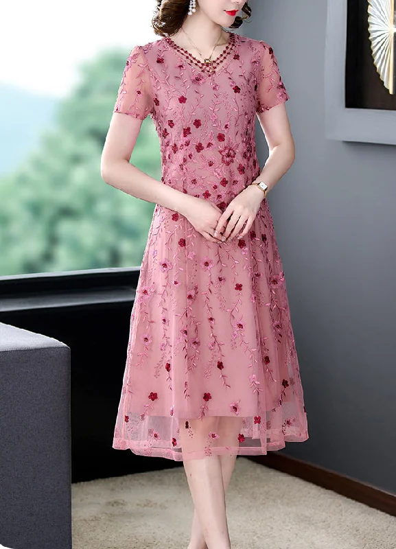 Blowout Sale Short Sleeve Latest Design Embroidery Summer Dress for Ladies