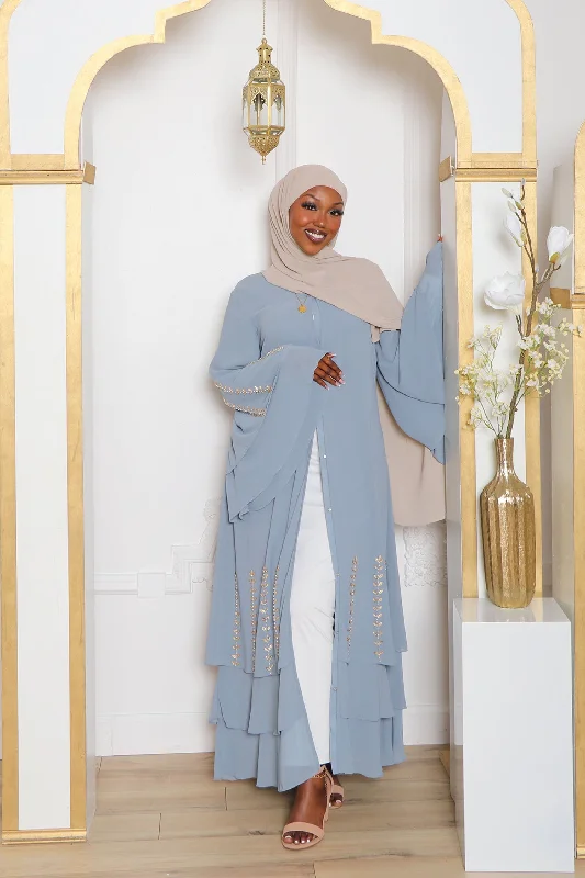 Deep Discounts Amor Chiffon Layered Abaya- Dark Dusty Blue