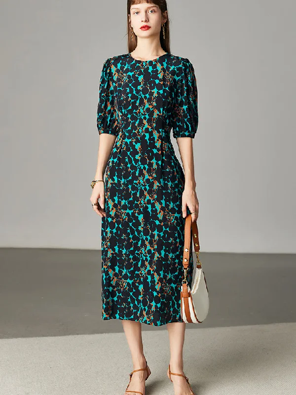 Unbeatable Prices Elegant Leopard Print Short Sleeve Silk Dress