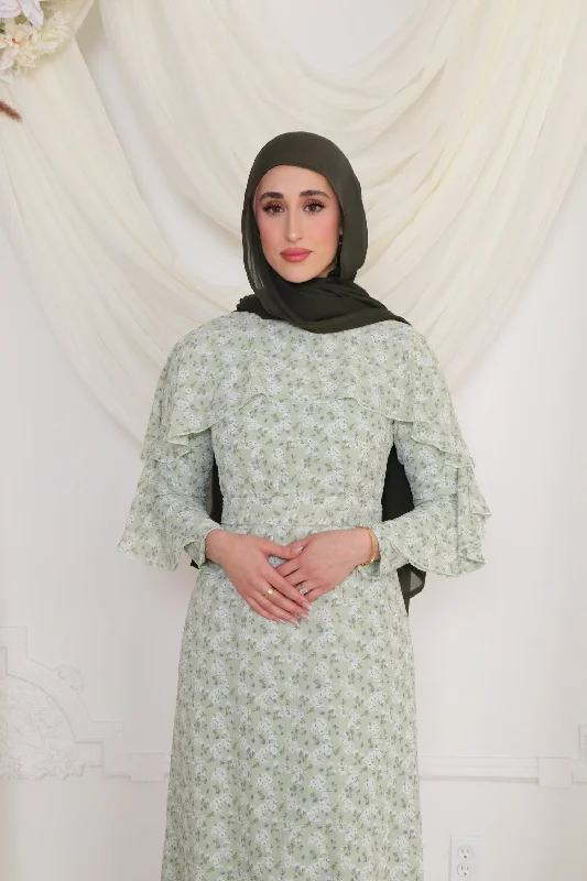 Online Specials Maye Ruffle Floral Dress- Sage