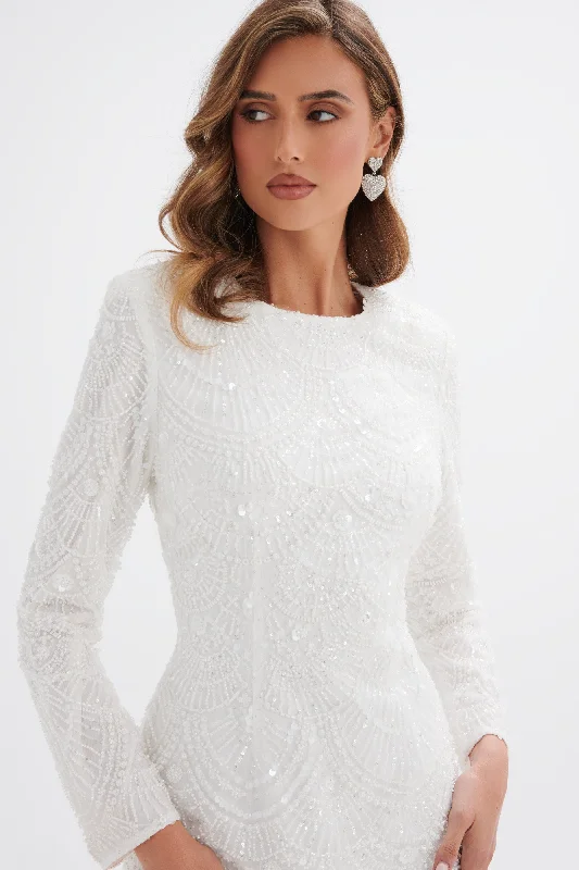 off-shoulder dressAURORA Embellished Mini Dress in White