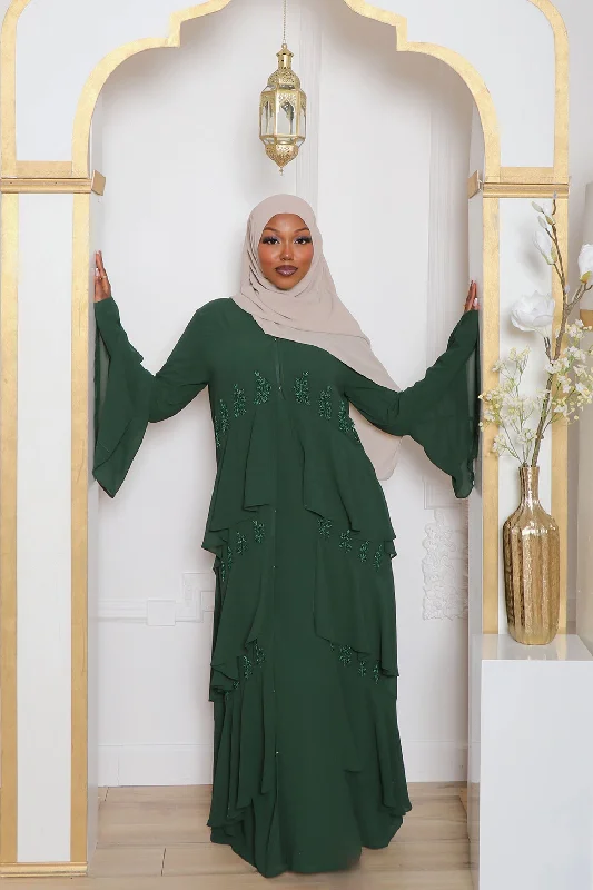 Weekend Deal Mouna Chiffon Layered Abaya - Emerald