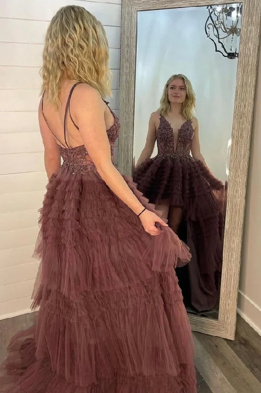 Friends and Family Sale Cute tulle lace high low prom dress A line evening dress ,DS4510