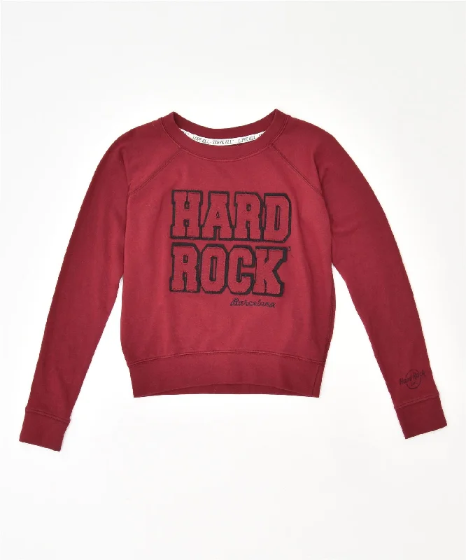 Exclusive Offers HARD ROCK CAFE Womens Graphic Sweatshirt Jumper UK 6 XS Burgundy Cotton