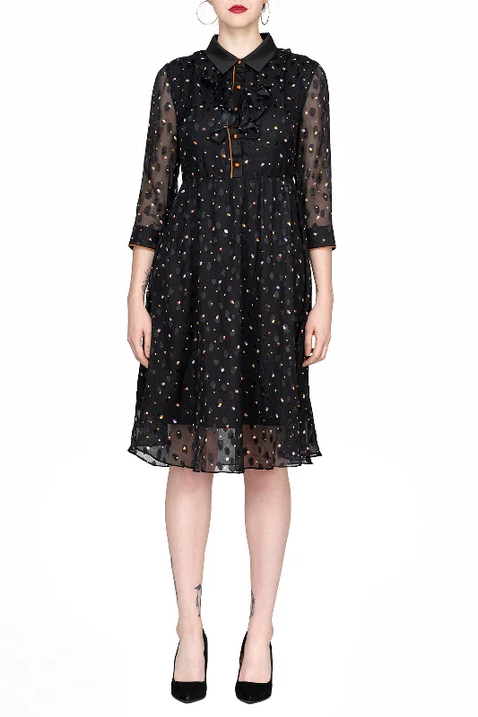 Lowest Price SCANDINAVIA-Shirt Collar Ruffle Accent Mesh Dress