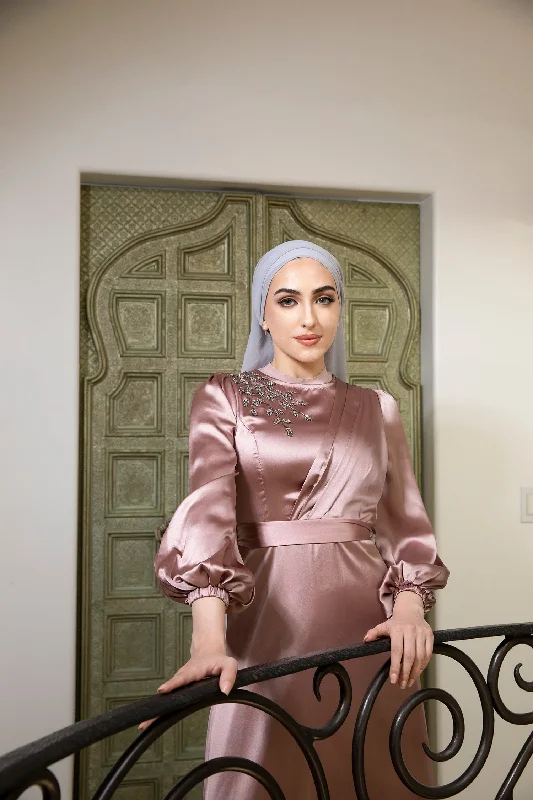 Loyalty Reward Kehlani Leaf Satin Dress- Dusty Rose