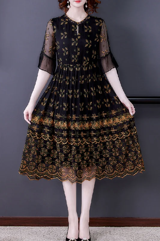 Quick Sale Half Sleeve Embroidered Fit&Flare Dress