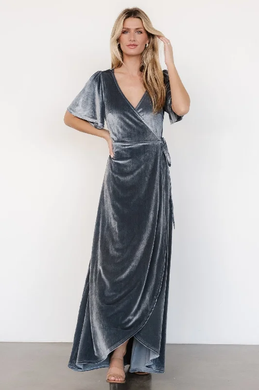 Special Promotion Katelyn Velvet Maxi Wrap Dress | Dusty Blue