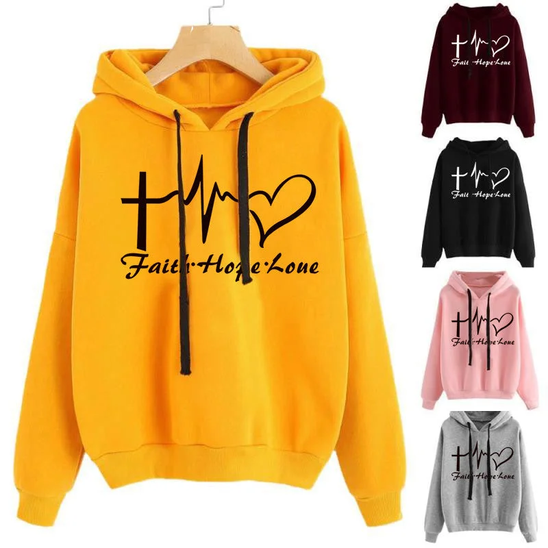 Exclusive Deal Heart Print Hoodie Sweatshirt Pullover Tops Women Long Sleeve Sports Clothes