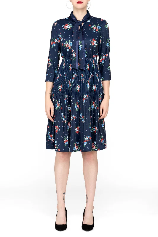 Sale Event SCANDINAVIA-Pleated Office Floral Dress