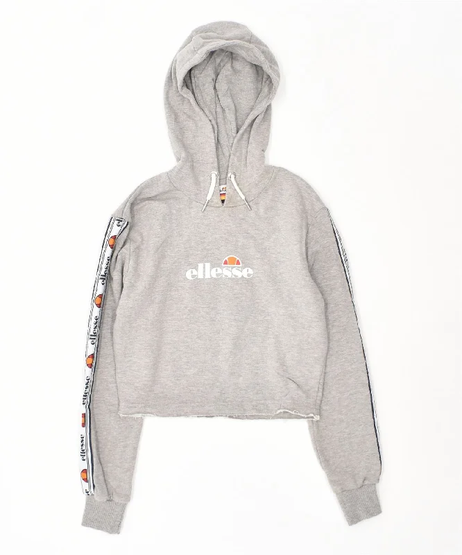 sleek hoodieELLESSE Womens Crop Hoodie Jumper UK 4 XS Grey Cotton