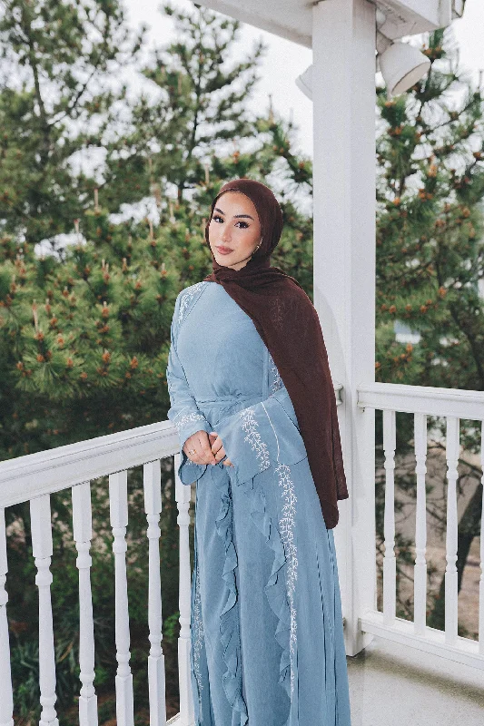 Savings Galore Dina Embroidery Abaya Set- Dusty Blue