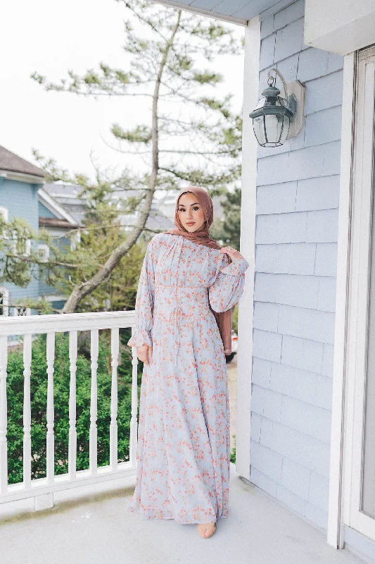 Factory Direct Sale Dana Floral Maxi Dress- Blue Gray