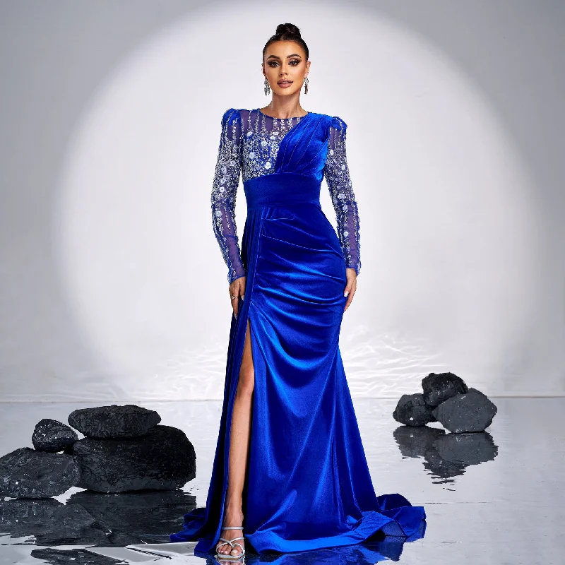Price Reduction Ribbon Sequin Velvet Long Elegant Dress