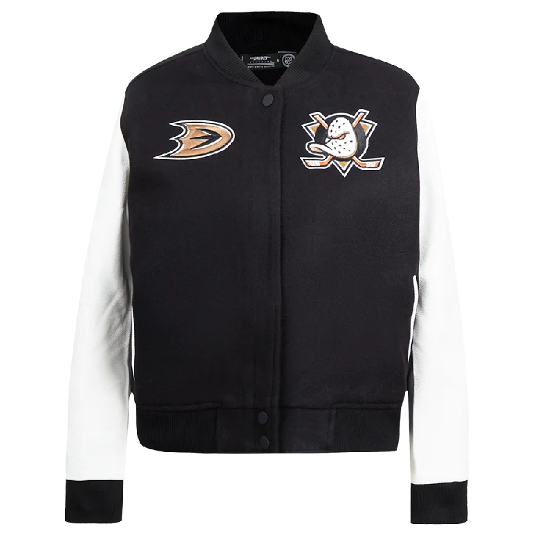 NHL ANAHEIM DUCKS CLASSIC WOMEN'S WOOL VARSITY JACKET (BLACK/WHITE)