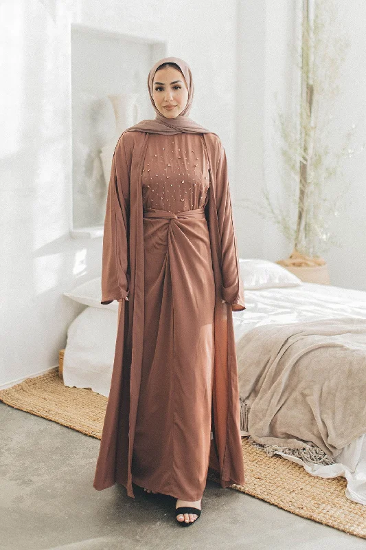 Seasonal Sale Celene Beaded Wrap Abaya Set- Nude Pink