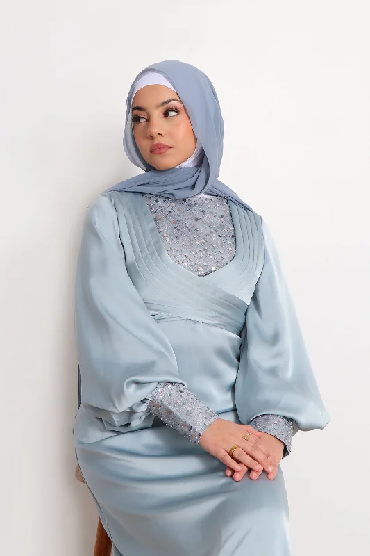 Today’s Deal Lydia VIP Luxury Pearl Satin Dress- Sky Blue