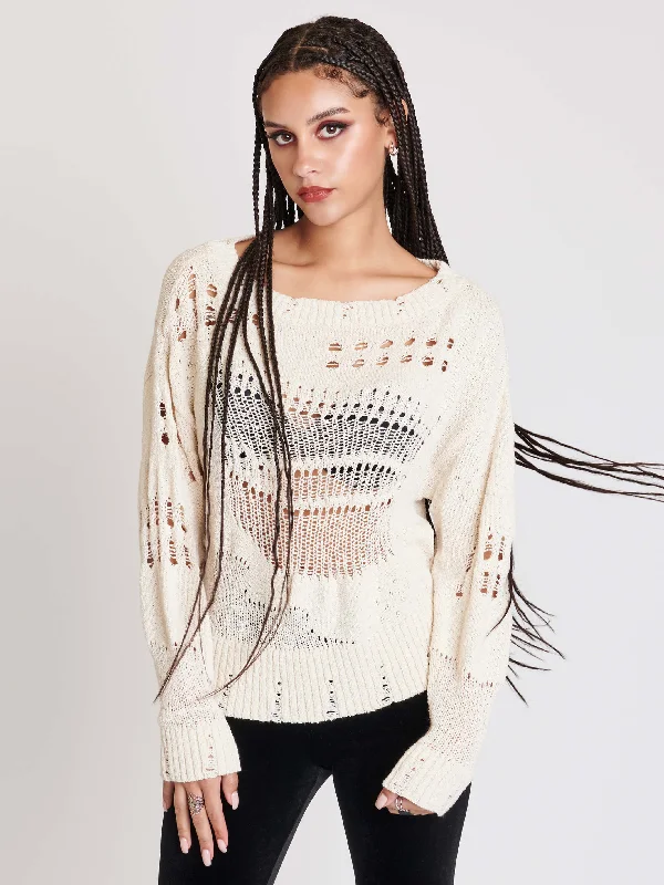 form-fitting dressIvory Distressed Sweater