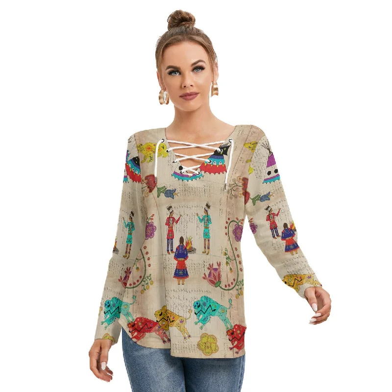 sporty casual hoodieFloral Ledger Way of Life Women's Long Sleeve Neckline Tie Sweatshirt